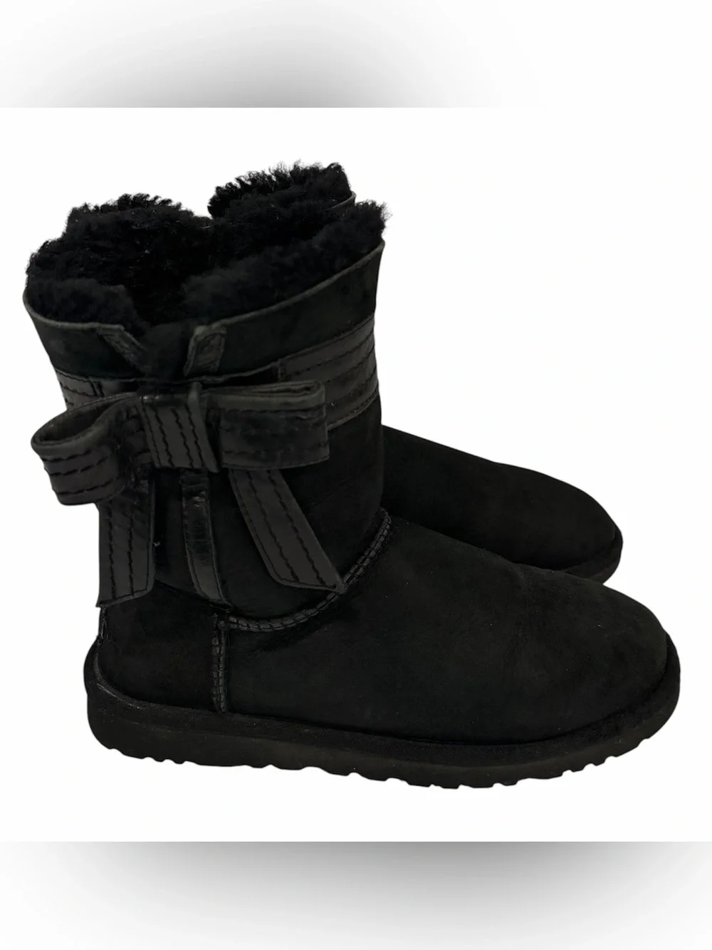 UGG Australia Josette Black Suede Sheepskin Bow Boots Women's 6